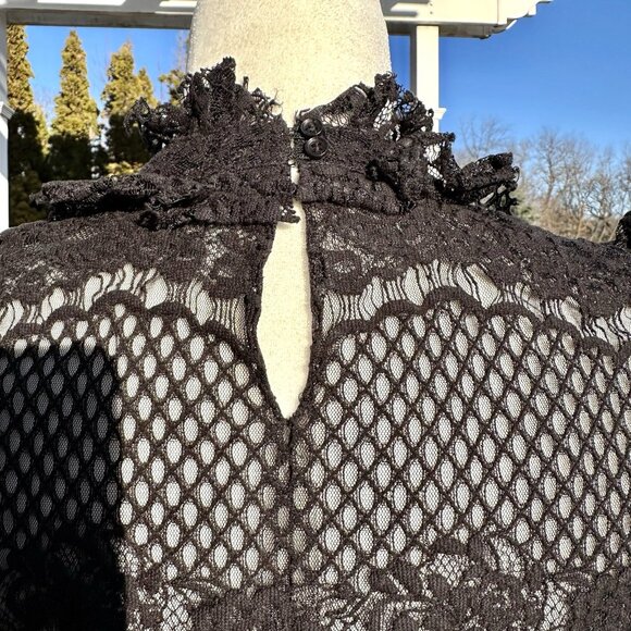 BCBG MAX AZRIA High Neck Lace Kenzie Top Sz XS Black Witchy Whimsigoth Romantic - Picture 7 of 9